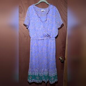 Laura Conrad Floral Purple Dress Sz XL